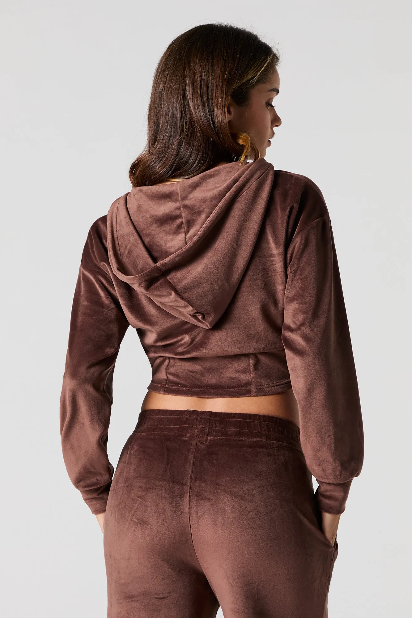 Velour Corset Style Zip-Up Hoodie