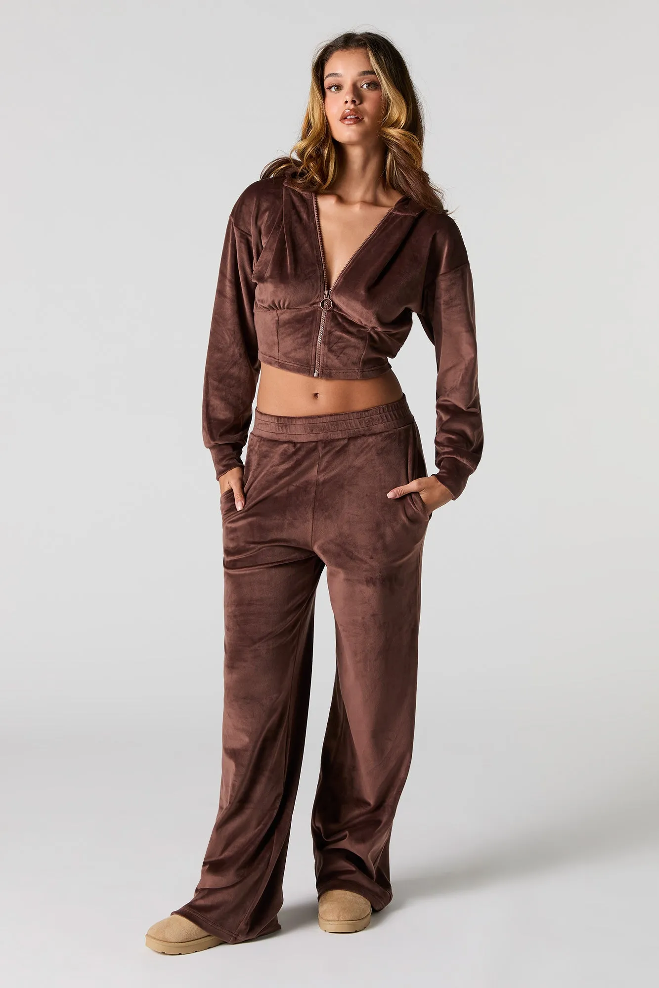 Velour Corset Style Zip-Up Hoodie