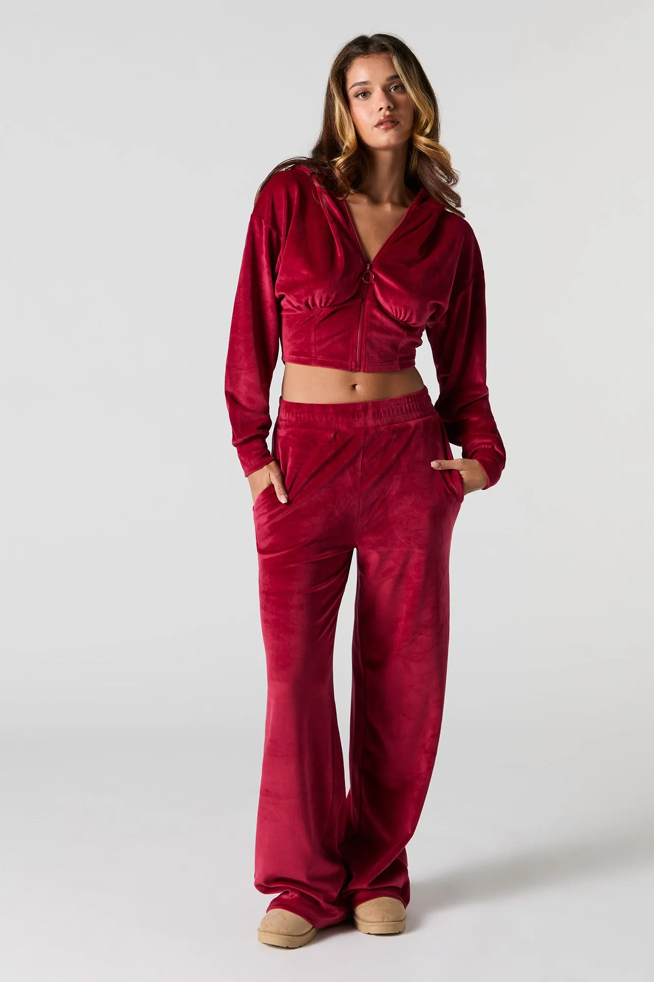 Velour Corset Style Zip-Up Hoodie
