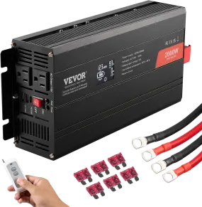 Vevor Power Inverter 2000W Pure Sine Wave DC 12V AC 120V LCD Display and Remote Controller New