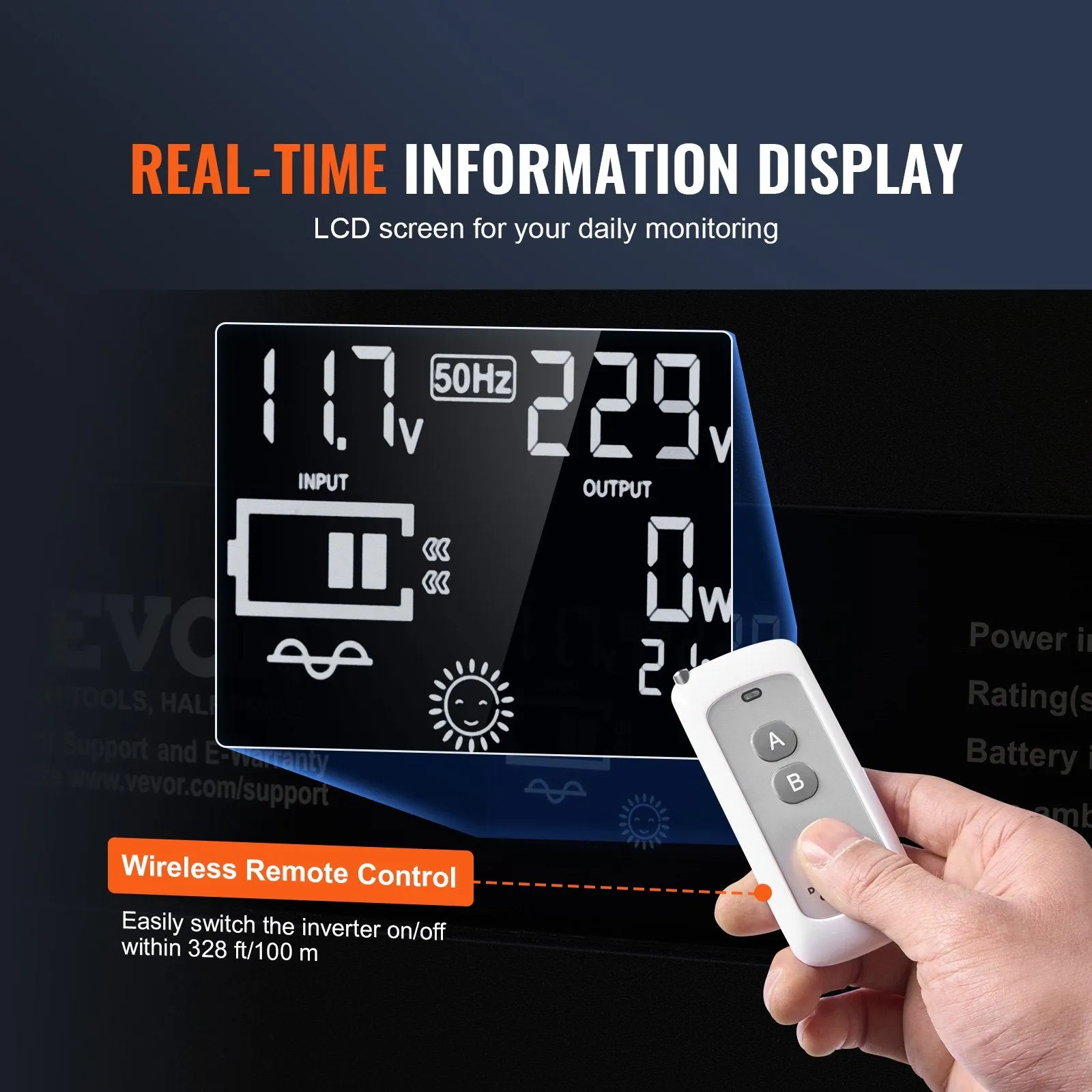Vevor Power Inverter 3000W Pure Sine Wave DC 12V AC 120V LCD Display and Remote Controller New