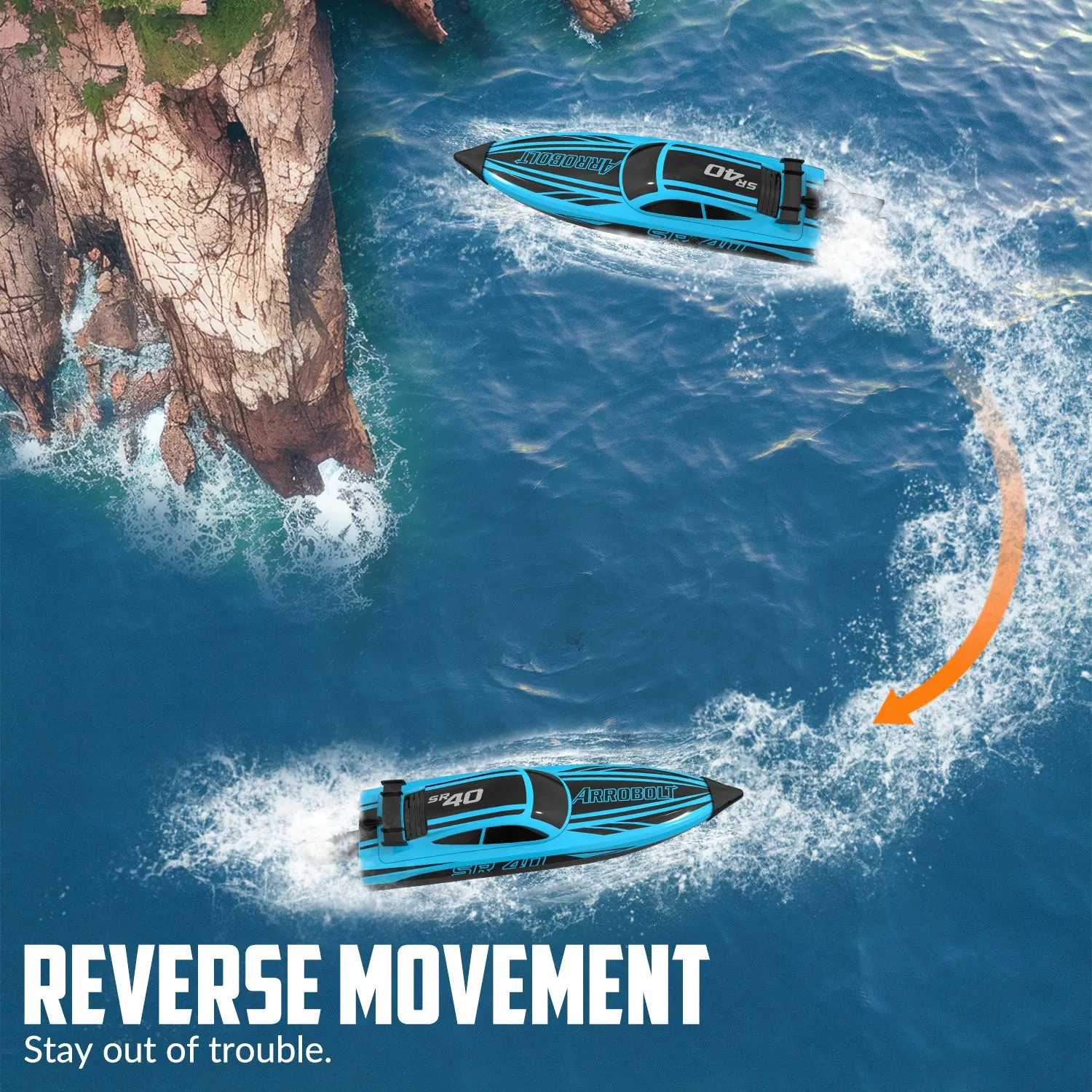 VOLANTEXRC Arrobolt SR40 Brushless 30 MPH Fast RC Boat, High Speed RC Boat for Adults (79705-blue)