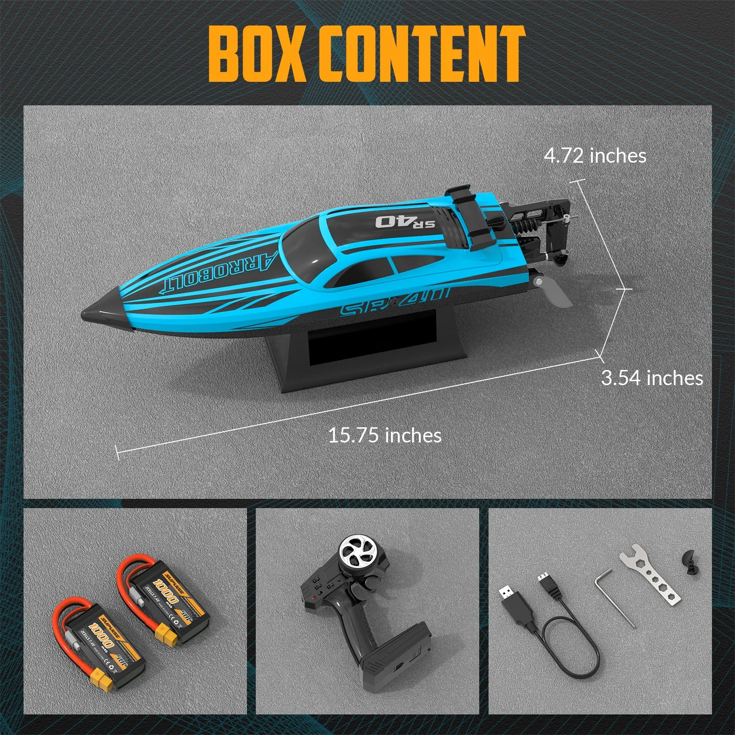 VOLANTEXRC Arrobolt SR40 Brushless 30 MPH Fast RC Boat, High Speed RC Boat for Adults (79705-blue)
