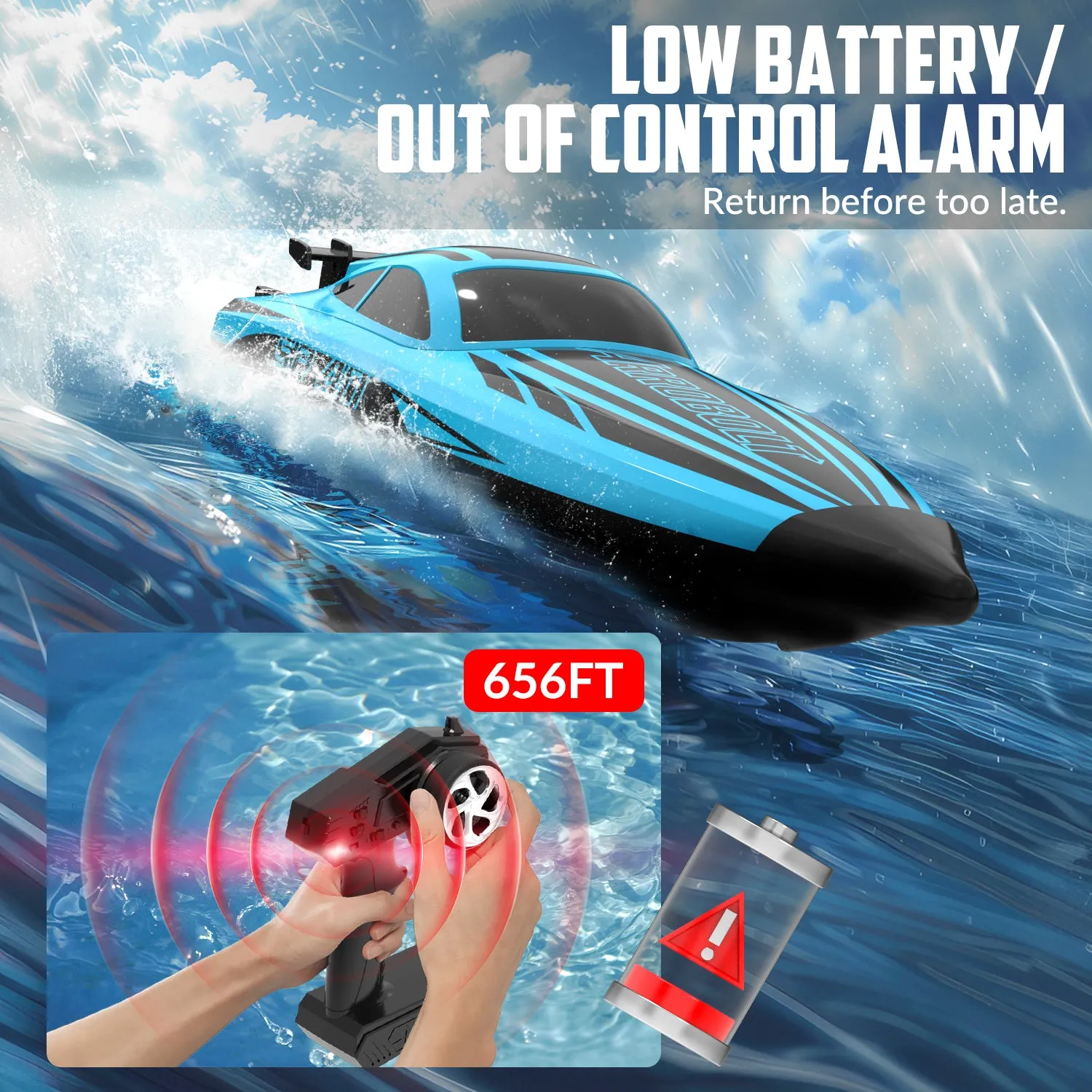 VOLANTEXRC Arrobolt SR40 Brushless 30 MPH Fast RC Boat, High Speed RC Boat for Adults (79705-blue)