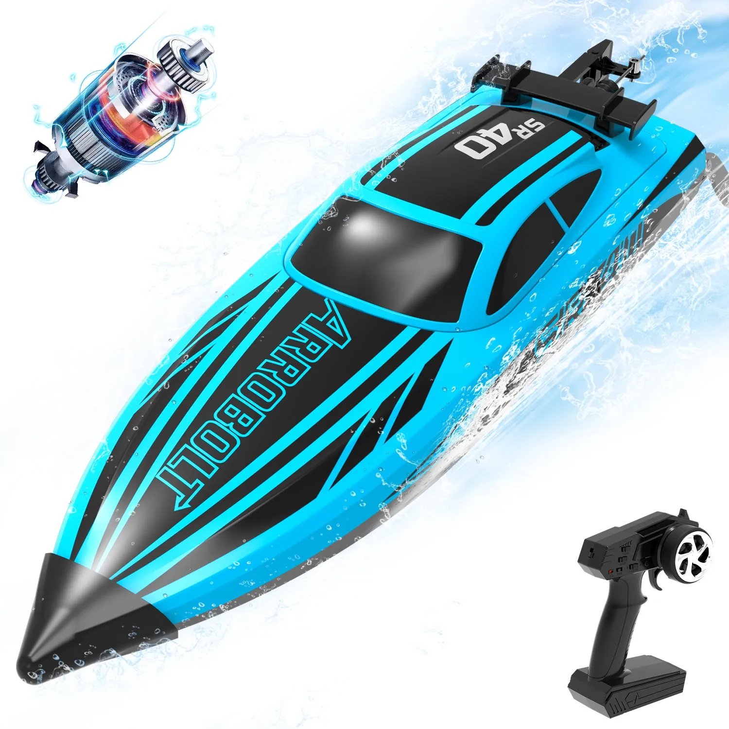 VOLANTEXRC Arrobolt SR40 Brushless 30 MPH Fast RC Boat, High Speed RC Boat for Adults (79705-blue)