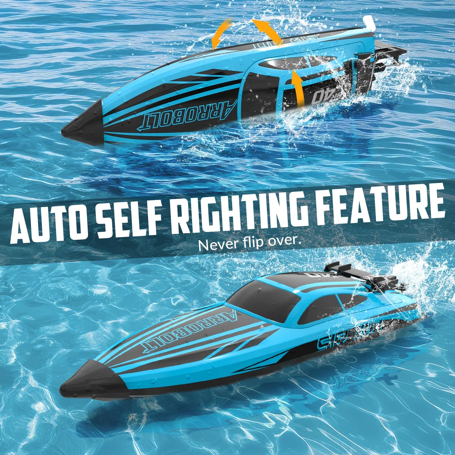 VOLANTEXRC Arrobolt SR40 Brushless 30 MPH Fast RC Boat, High Speed RC Boat for Adults (79705-blue)