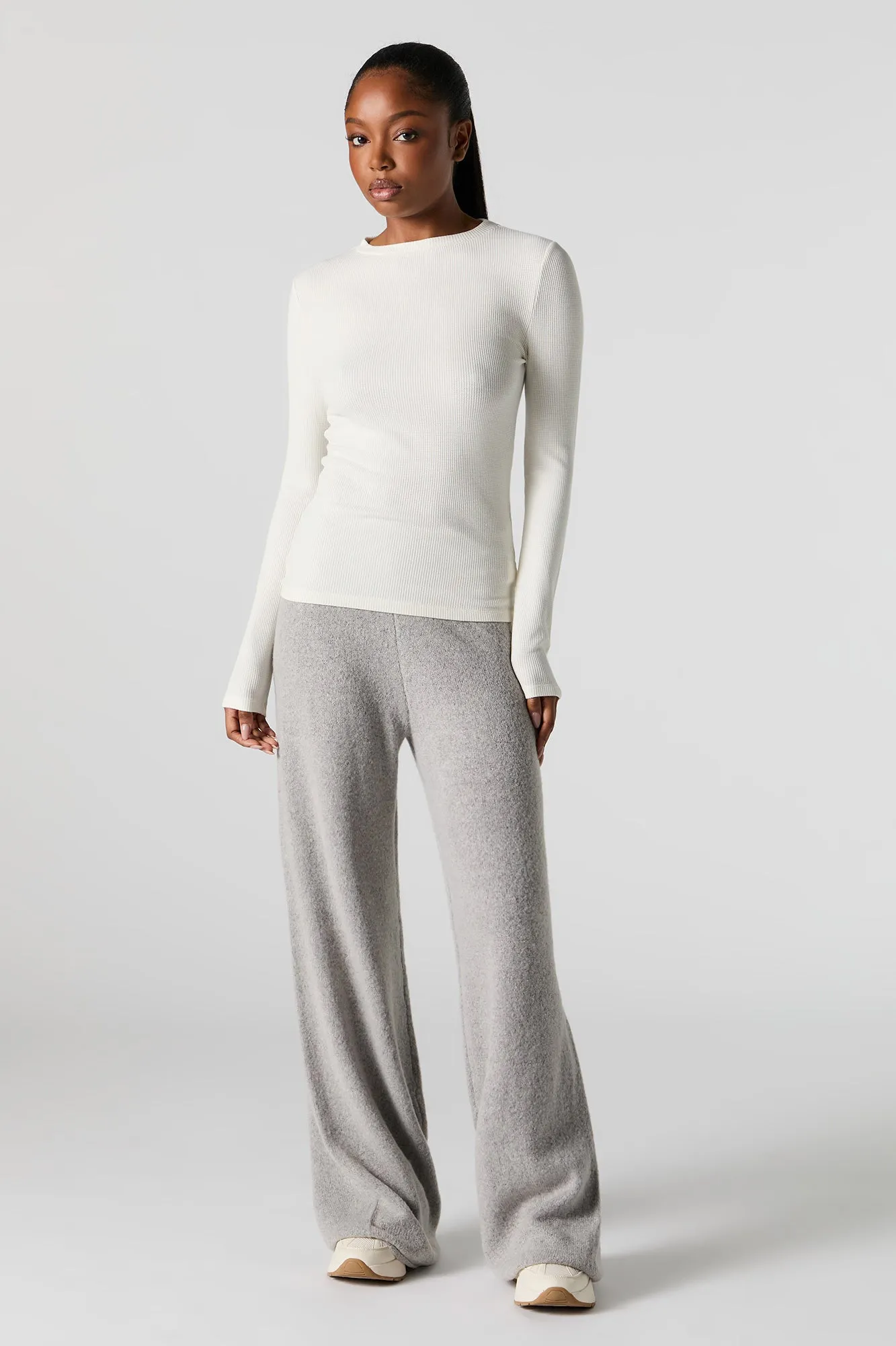 Waffle Knit Long Sleeve Top