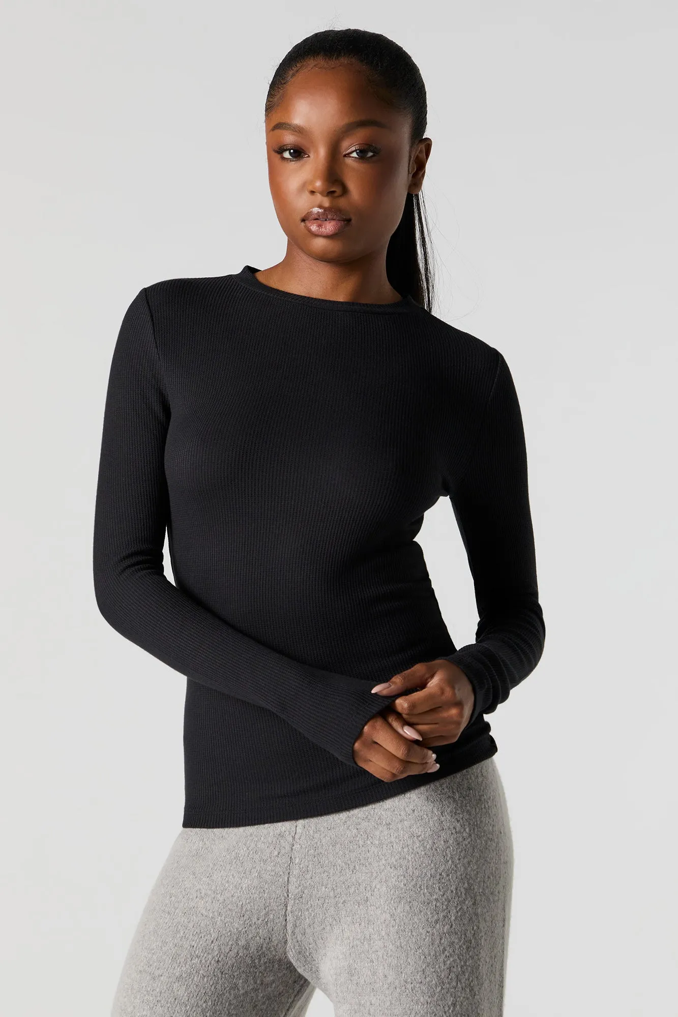 Waffle Knit Long Sleeve Top