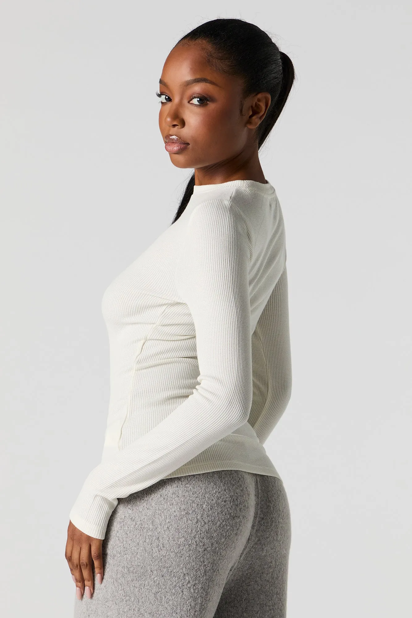 Waffle Knit Long Sleeve Top