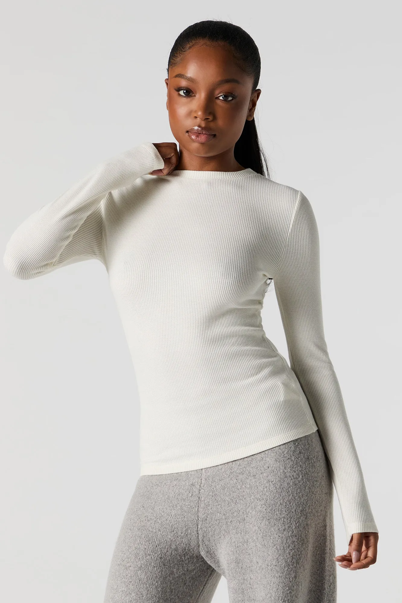 Waffle Knit Long Sleeve Top
