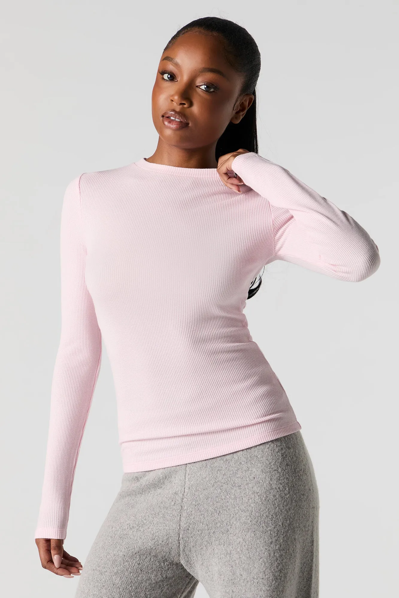 Waffle Knit Long Sleeve Top