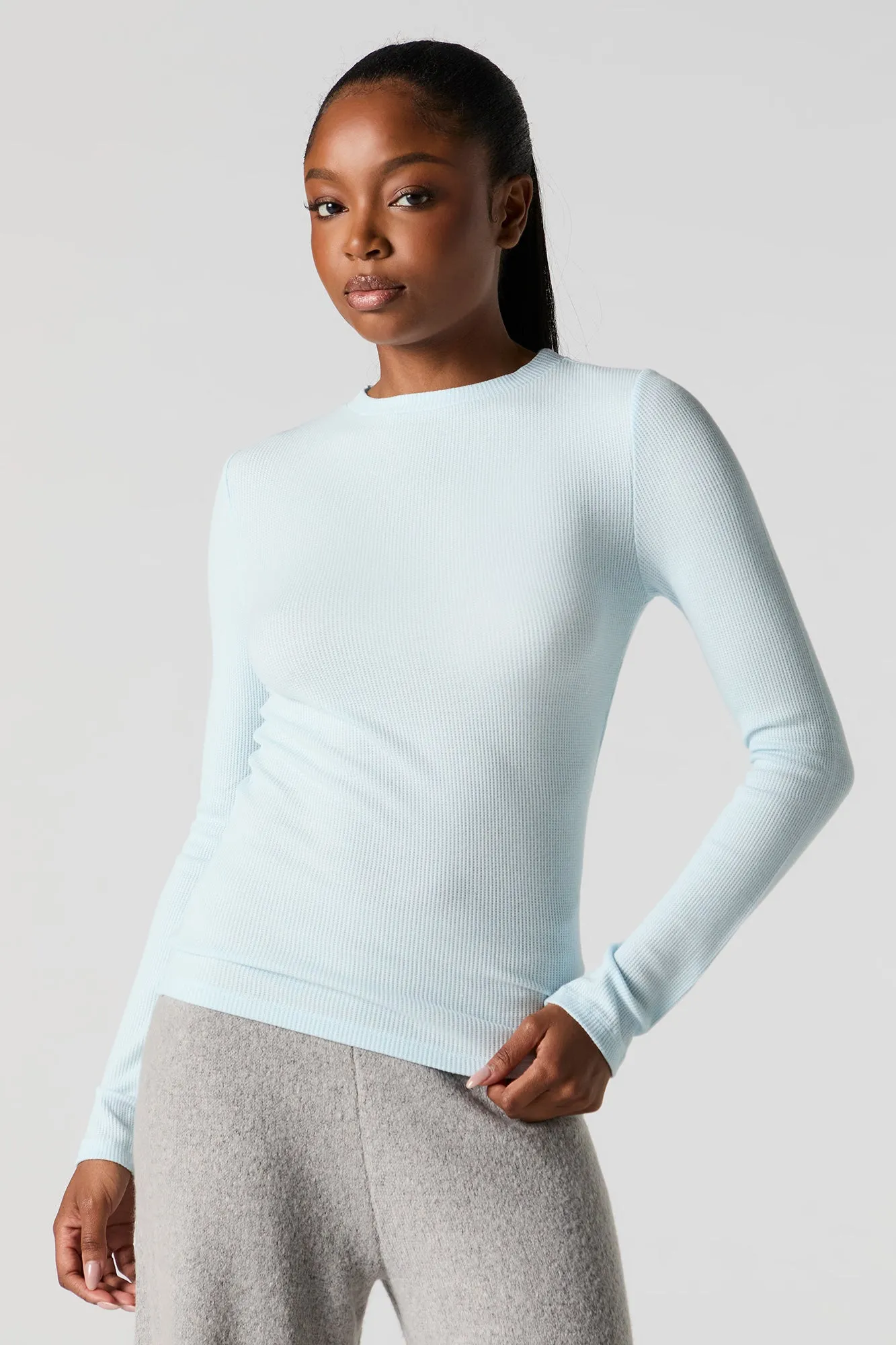 Waffle Knit Long Sleeve Top