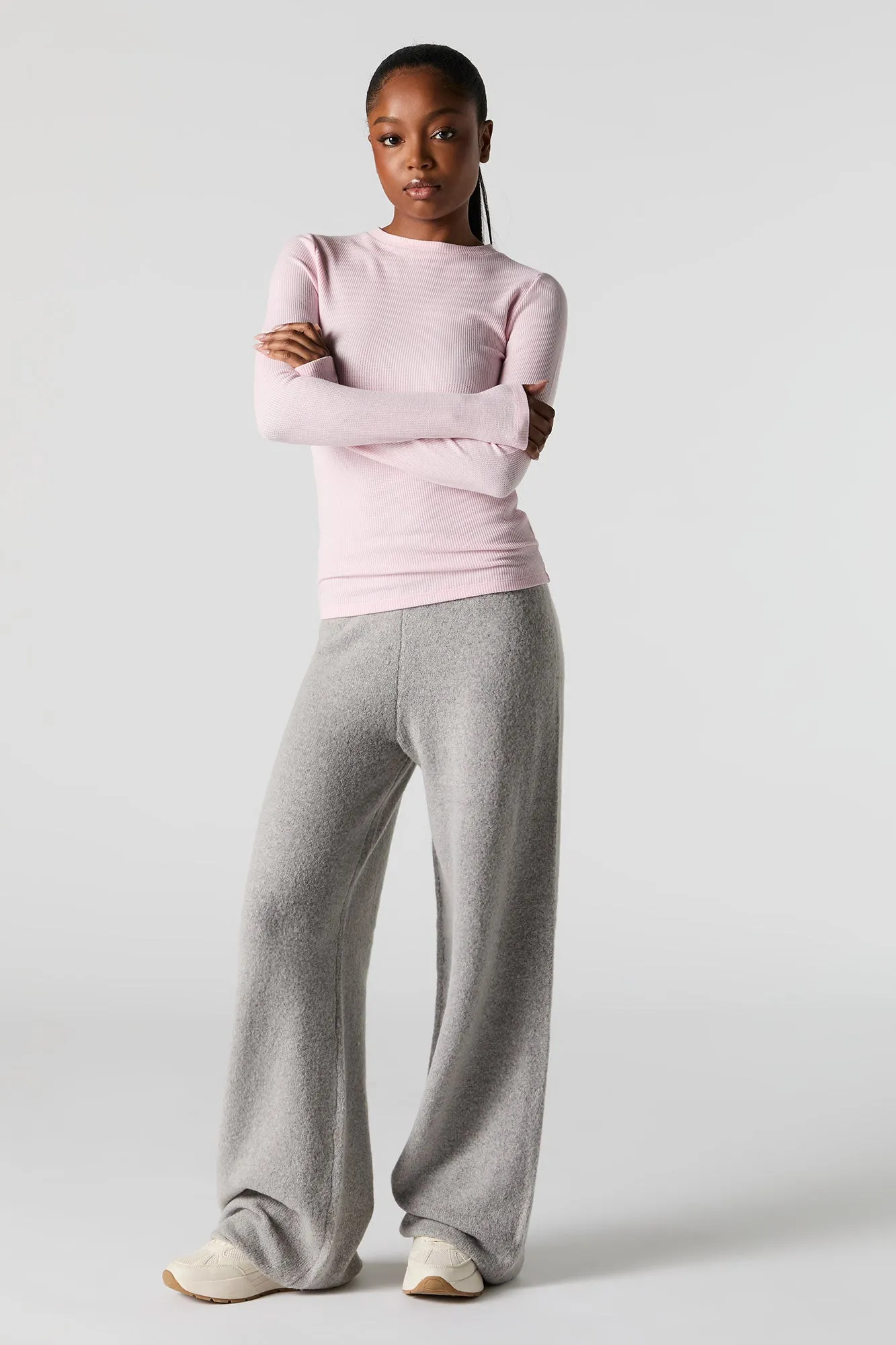 Waffle Knit Long Sleeve Top