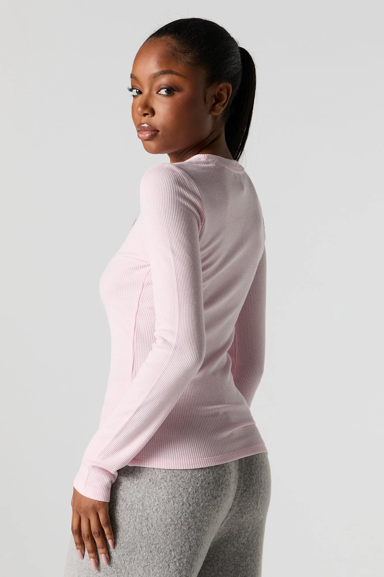 Waffle Knit Long Sleeve Top