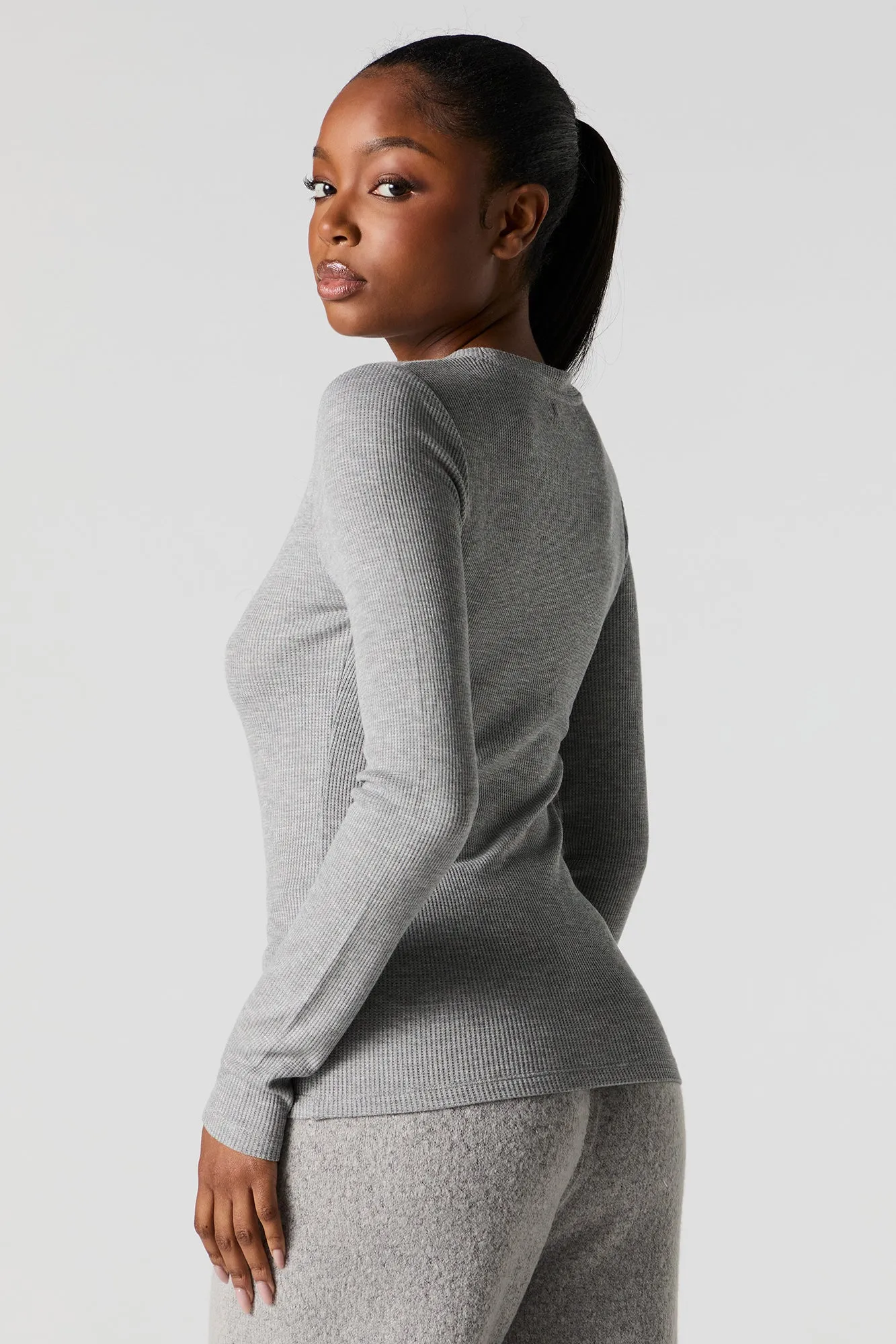 Waffle Knit Long Sleeve Top