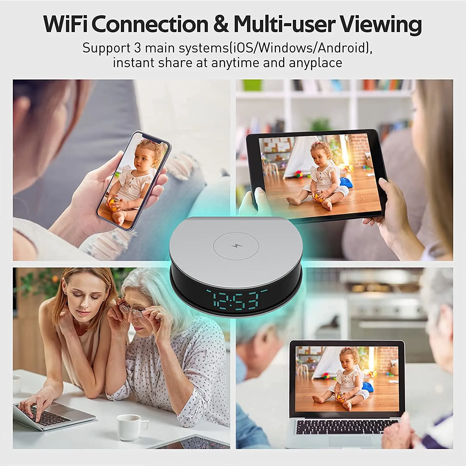 WiFi Wireless Phone Charging Nanny Camera Alarm Clock