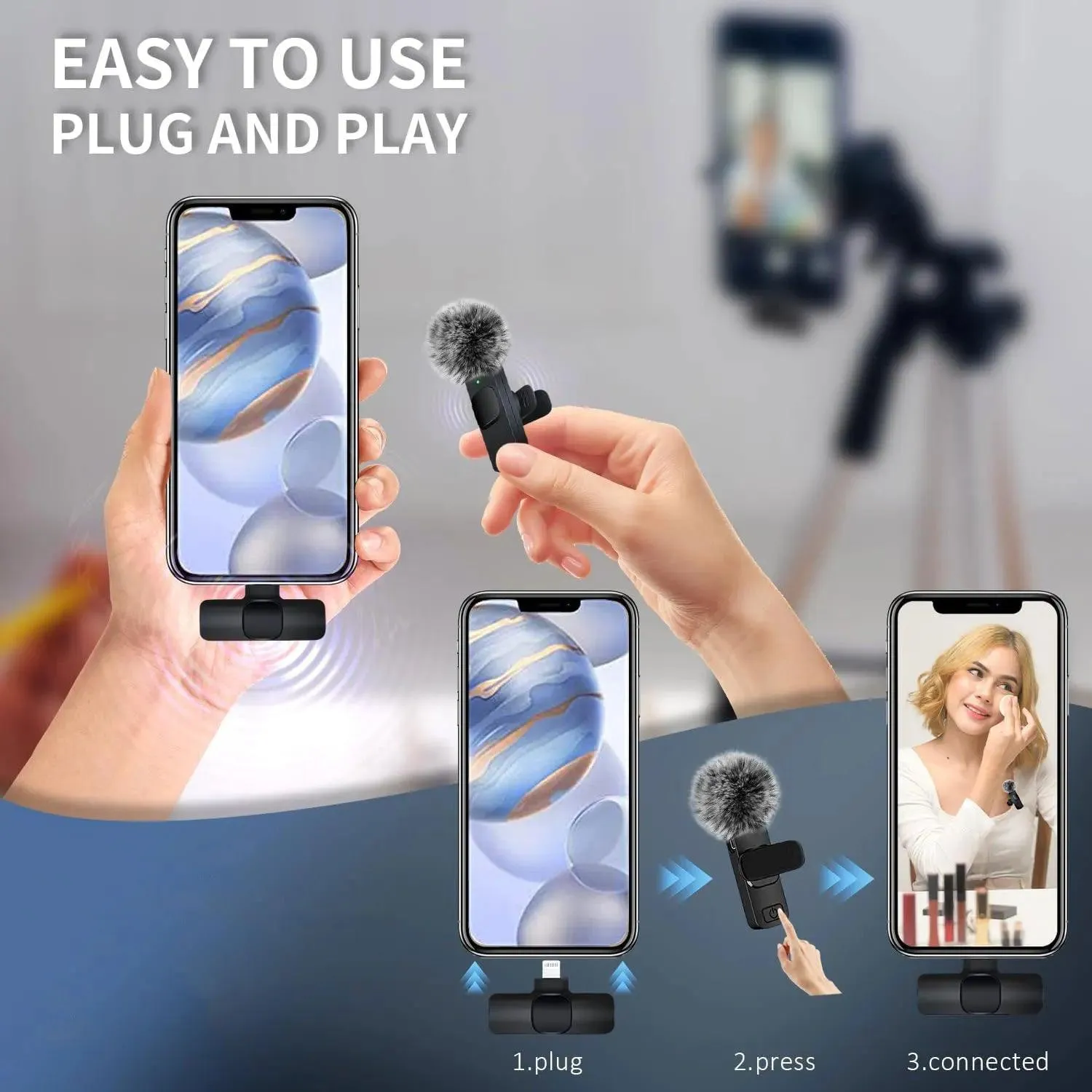 Wireless Lavalier Microphone - Plug & Play, 360° Pickup, Ultra-Low Latency for Clear Audio
