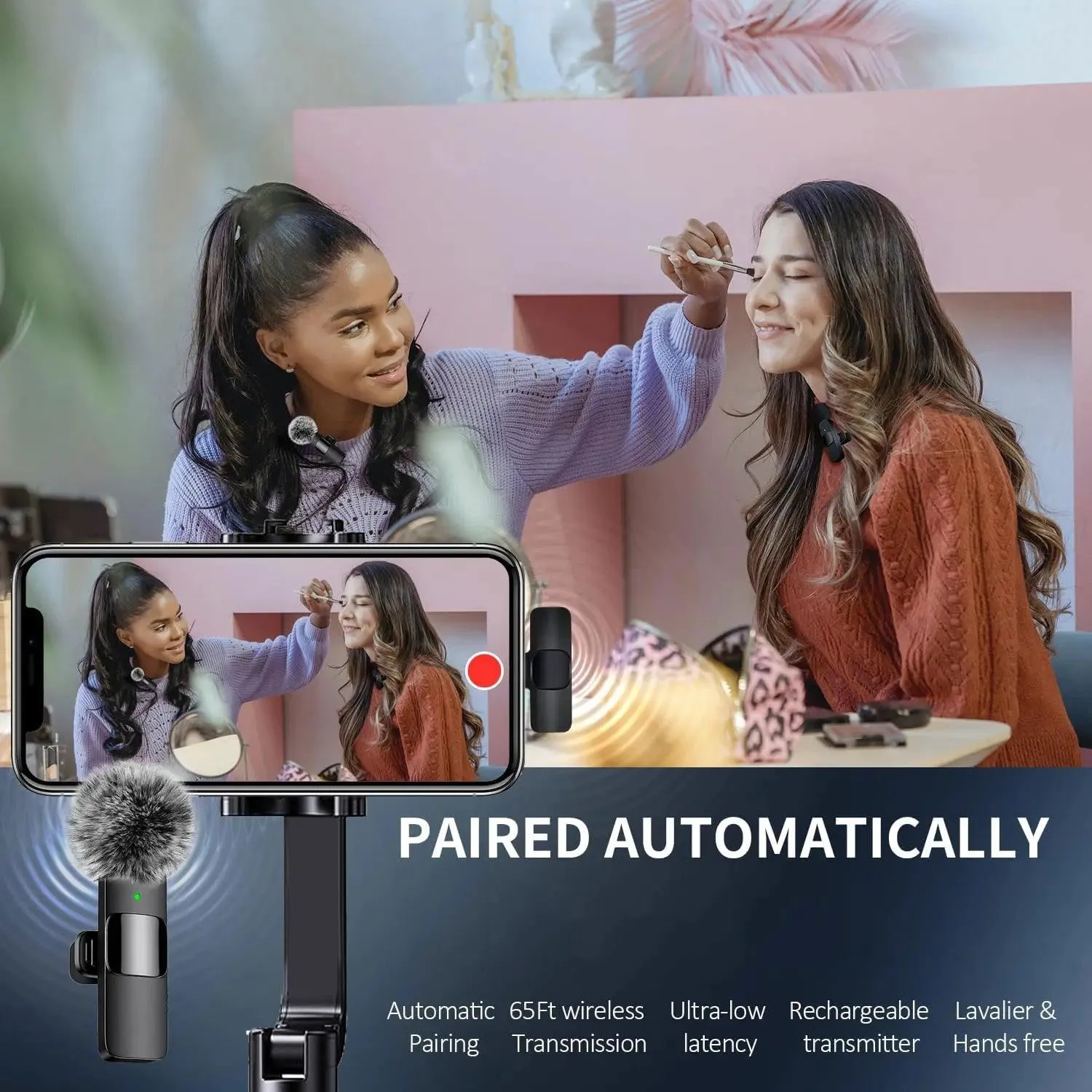 Wireless Lavalier Microphone - Plug & Play, 360° Pickup, Ultra-Low Latency for Clear Audio