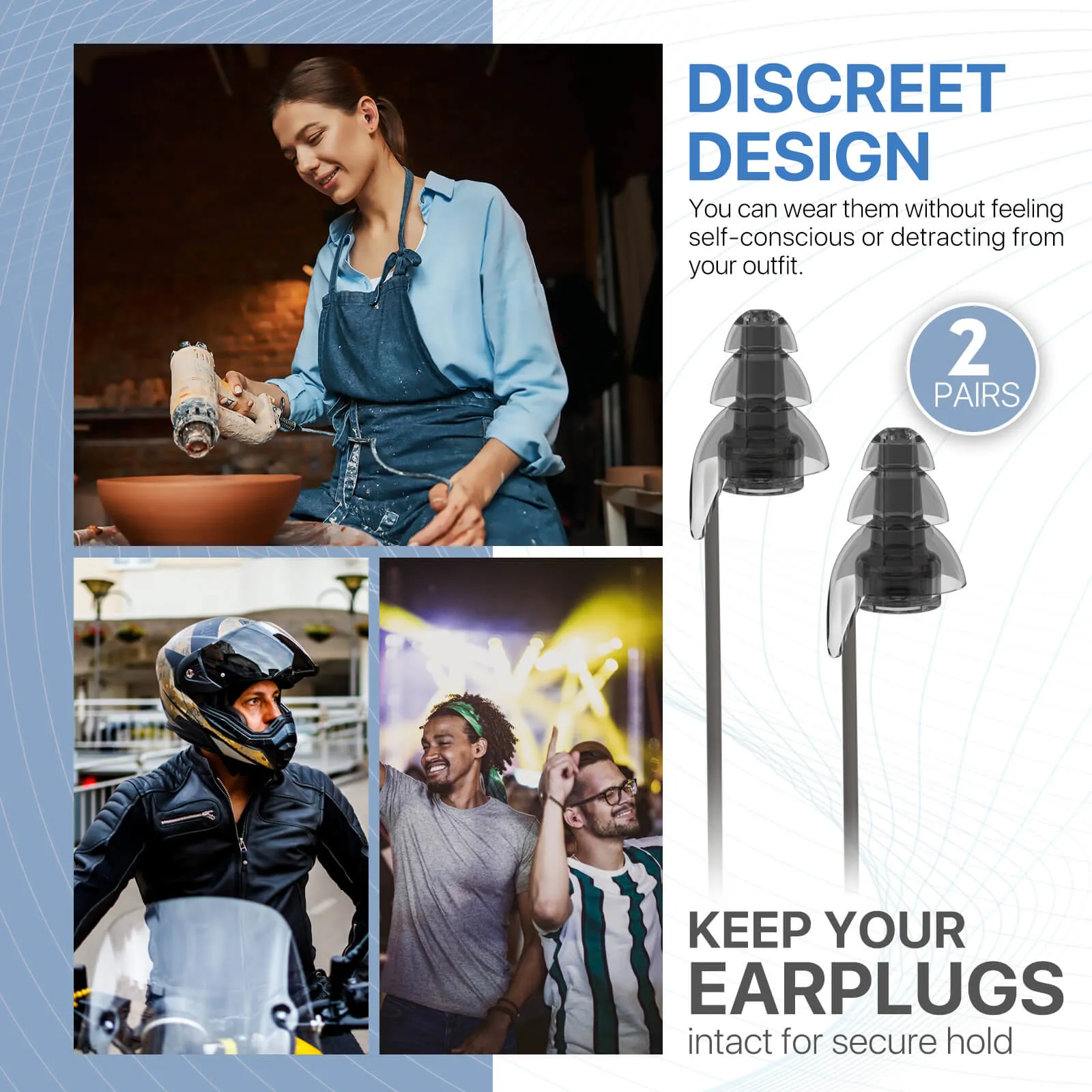 WorkFocus - Hearprotek High Fidelity 26db Noise Reduction Working Ear Plugs