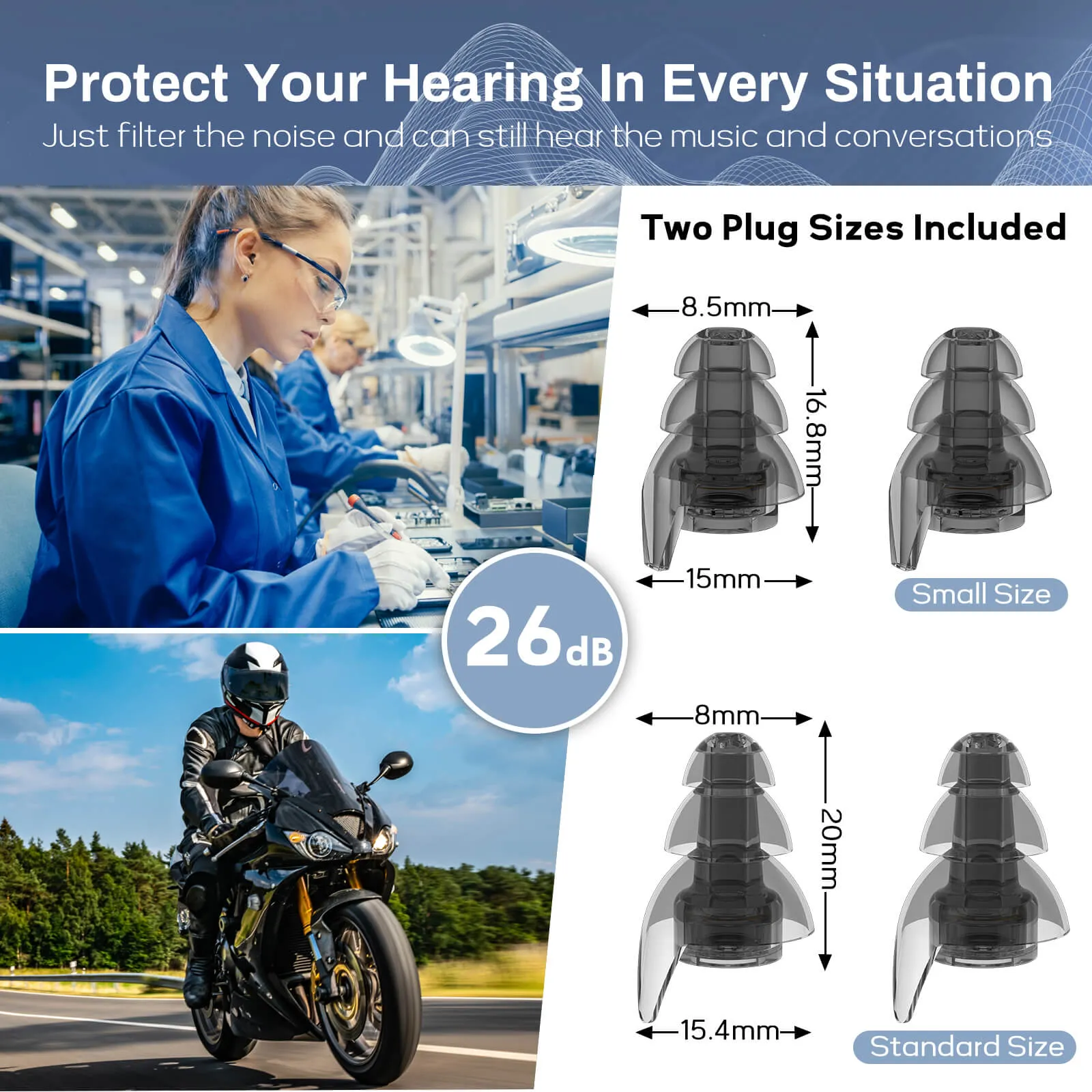 WorkFocus - Hearprotek High Fidelity 26db Noise Reduction Working Ear Plugs