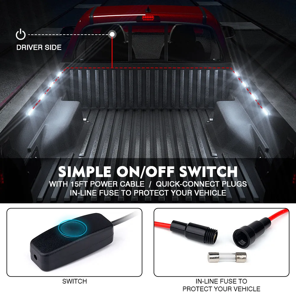 Xprite Focal Series Truck Bed Interior Exterior LED Light 8 Pod Set w/ Switch - Multiple Light Color Options