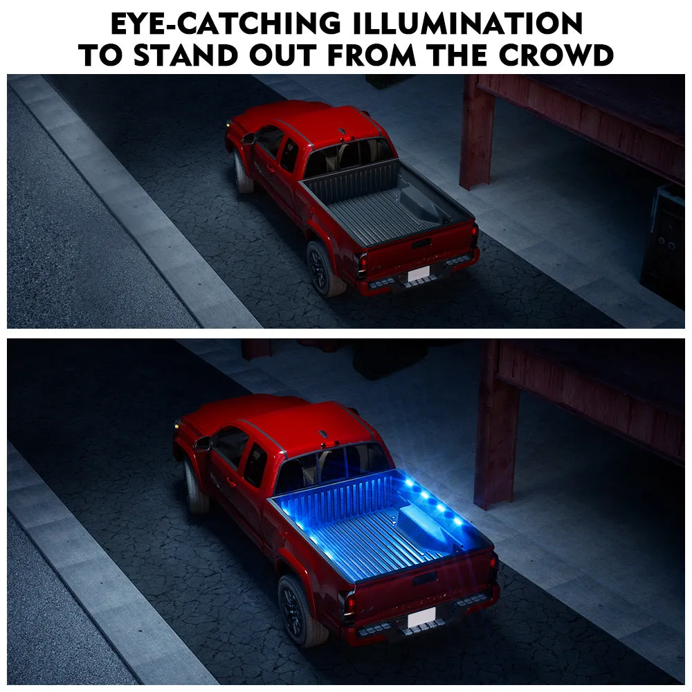 Xprite Focal Series Truck Bed Interior Exterior LED Light 8 Pod Set w/ Switch - Multiple Light Color Options