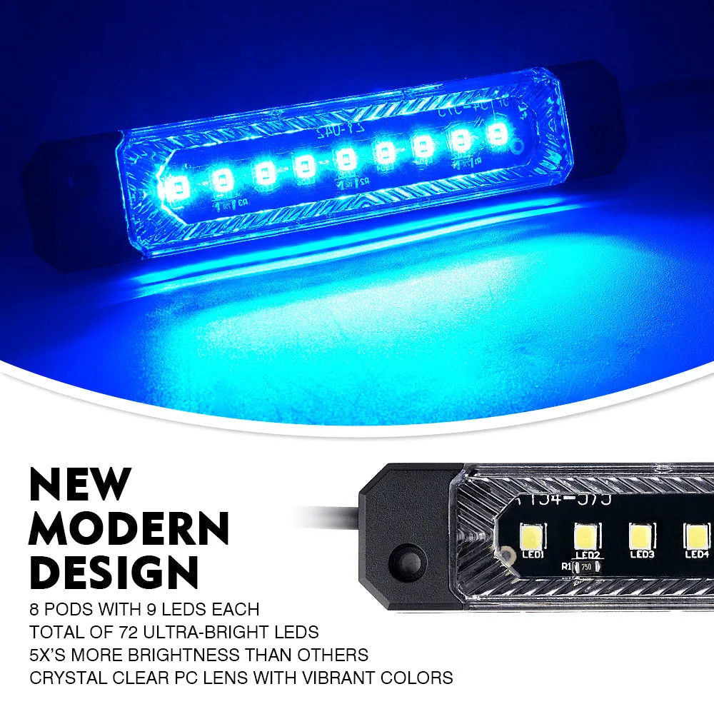 Xprite Focal Series Truck Bed Interior Exterior LED Light 8 Pod Set w/ Switch - Multiple Light Color Options