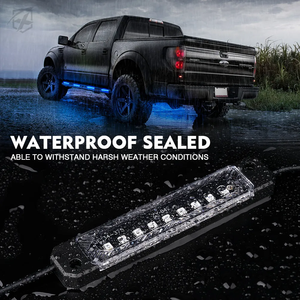 Xprite Focal Series Truck Bed Interior Exterior LED Light 8 Pod Set w/ Switch - Multiple Light Color Options
