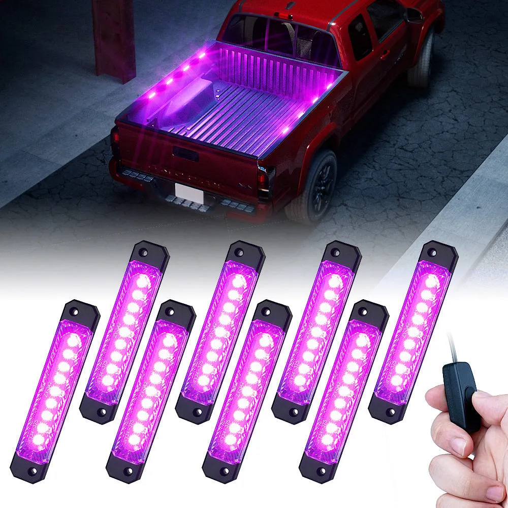 Xprite Focal Series Truck Bed Interior Exterior LED Light 8 Pod Set w/ Switch - Multiple Light Color Options