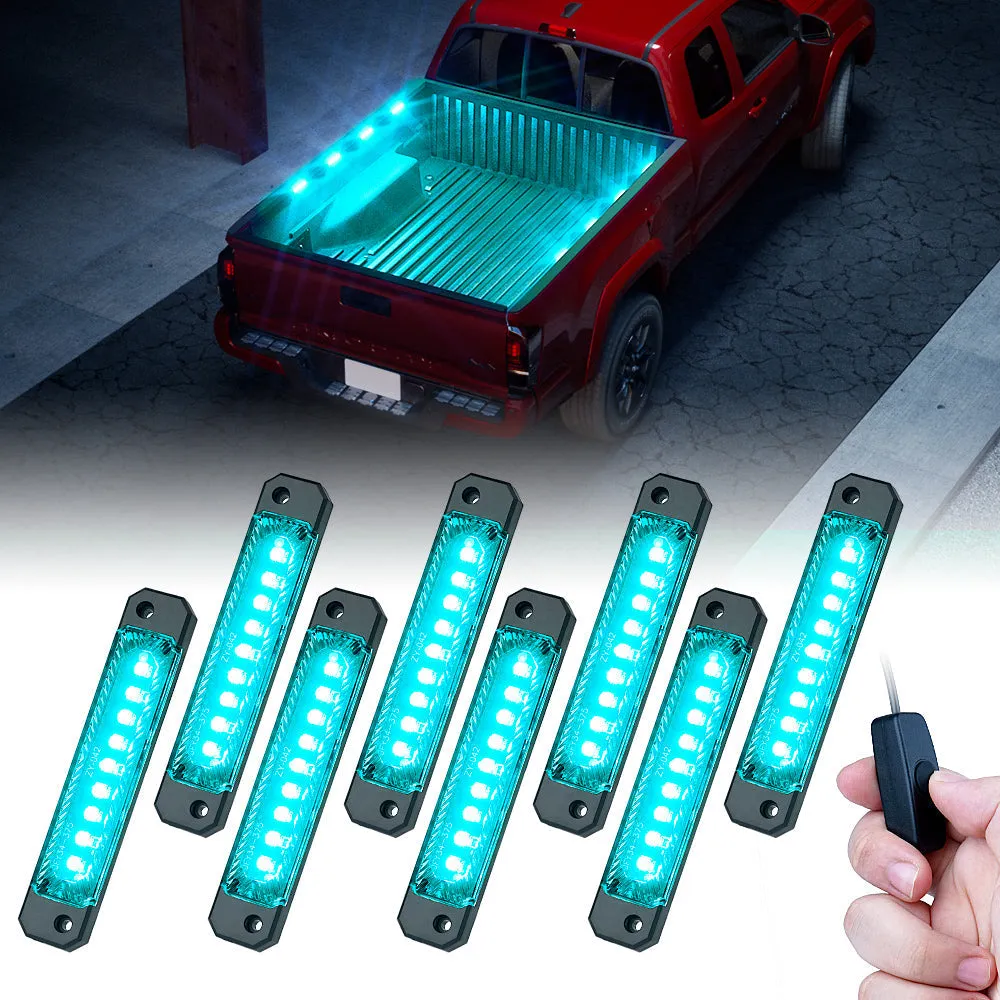 Xprite Focal Series Truck Bed Interior Exterior LED Light 8 Pod Set w/ Switch - Multiple Light Color Options