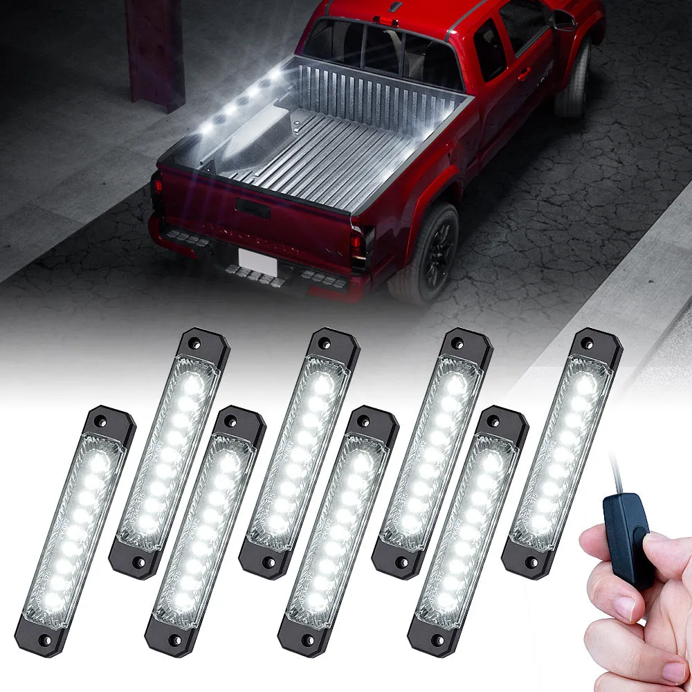 Xprite Focal Series Truck Bed Interior Exterior LED Light 8 Pod Set w/ Switch - Multiple Light Color Options