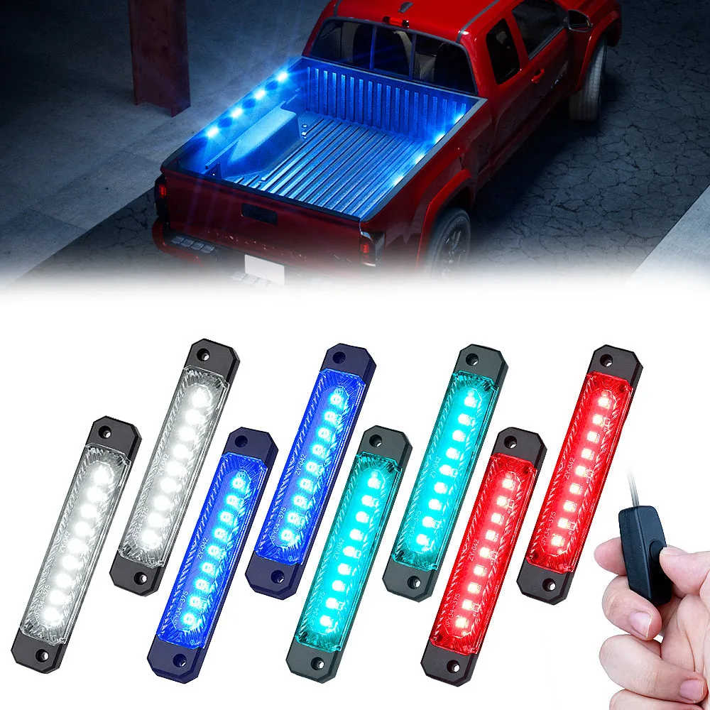 Xprite Focal Series Truck Bed Interior Exterior LED Light 8 Pod Set w/ Switch - Multiple Light Color Options