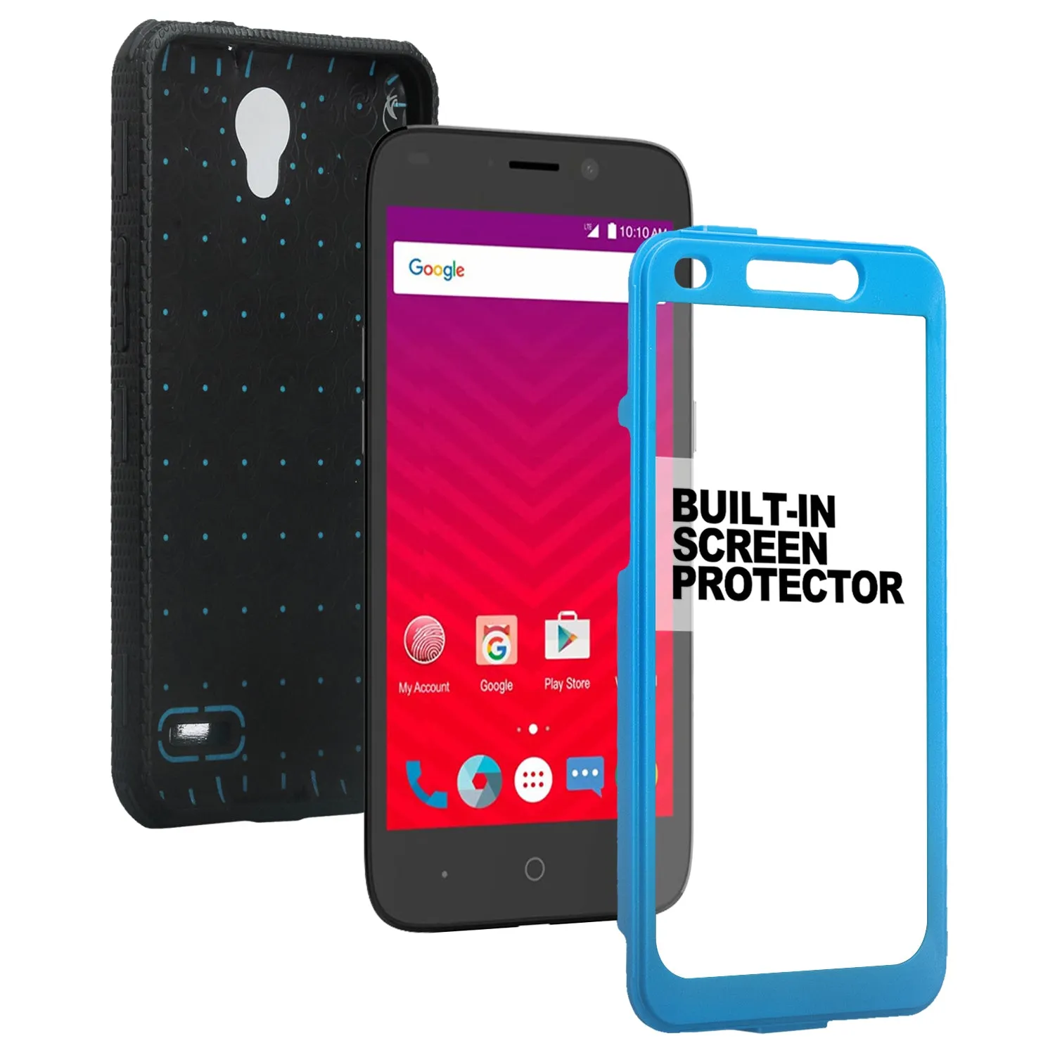 ZTE Prestige Case, Sonata 3, ZTE Avid Plus, ZTE Avid Trio, ZFive 2, Midnight Pro, Maven 2, Cheers, Rugged [Built-in Screen Protector] Heavy Duty Holster Shell Combo Case Cover - Blue
