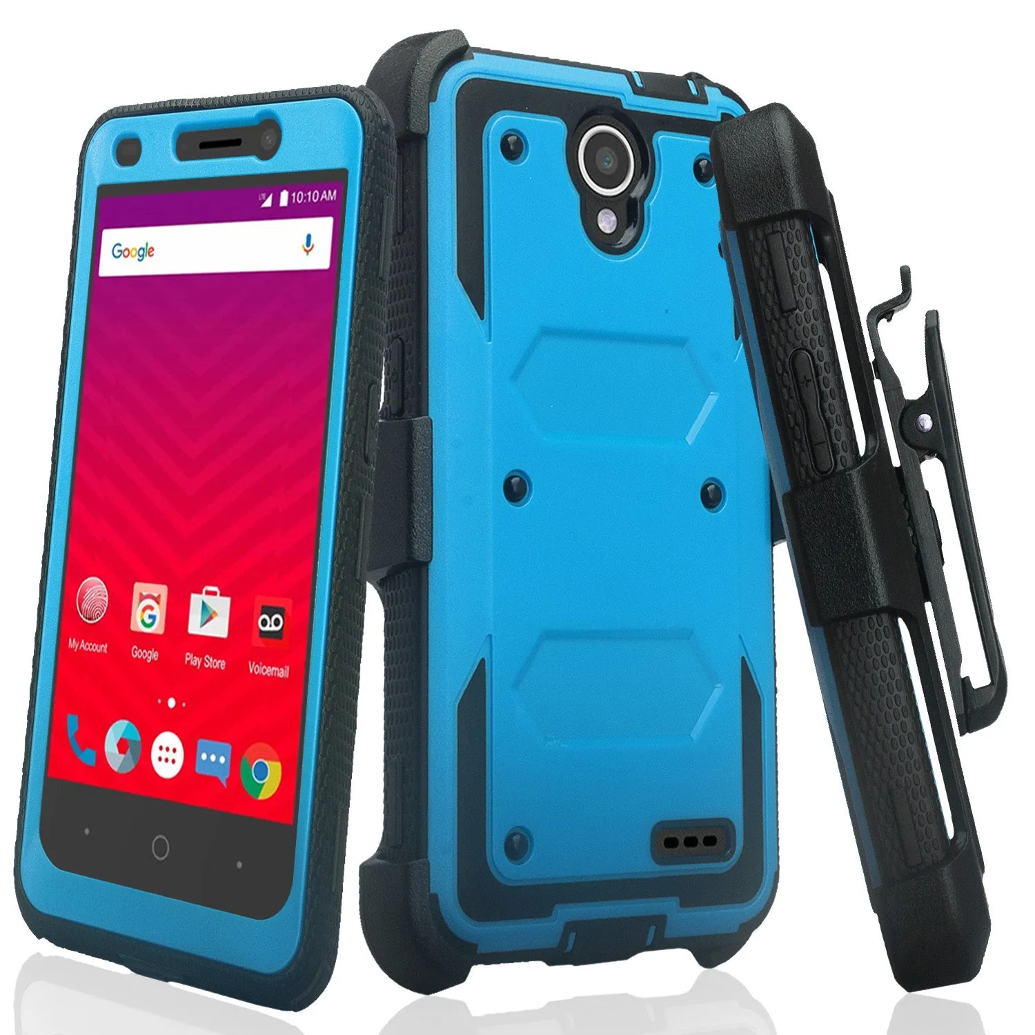 ZTE Prestige Case, Sonata 3, ZTE Avid Plus, ZTE Avid Trio, ZFive 2, Midnight Pro, Maven 2, Cheers, Rugged [Built-in Screen Protector] Heavy Duty Holster Shell Combo Case Cover - Blue