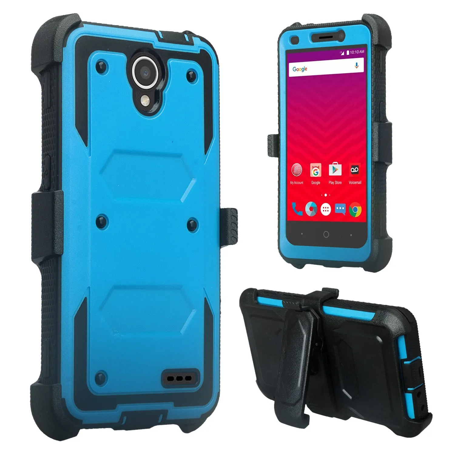 ZTE Prestige Case, Sonata 3, ZTE Avid Plus, ZTE Avid Trio, ZFive 2, Midnight Pro, Maven 2, Cheers, Rugged [Built-in Screen Protector] Heavy Duty Holster Shell Combo Case Cover - Blue